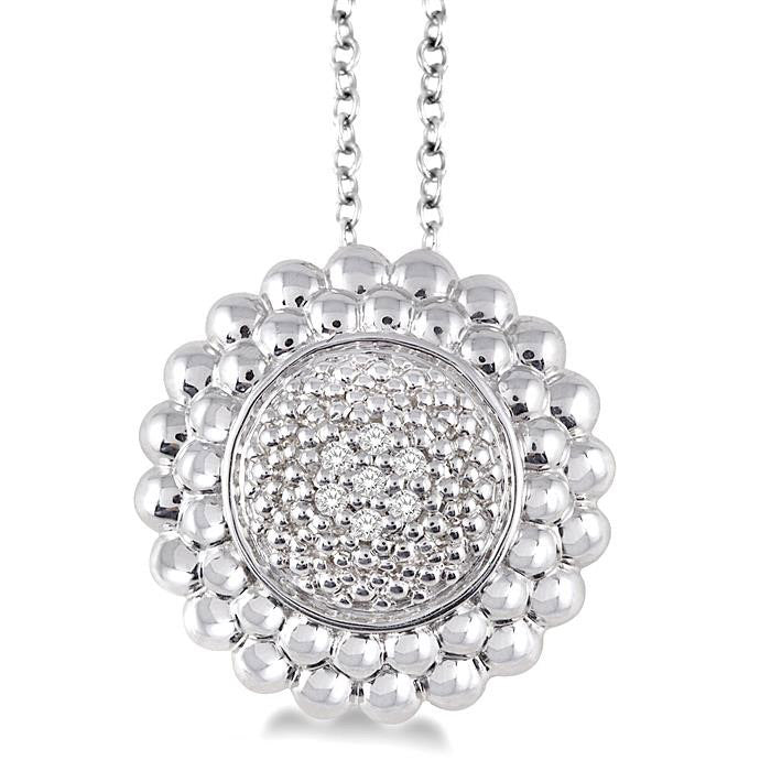 Silver Round Bead Diamond Pendant