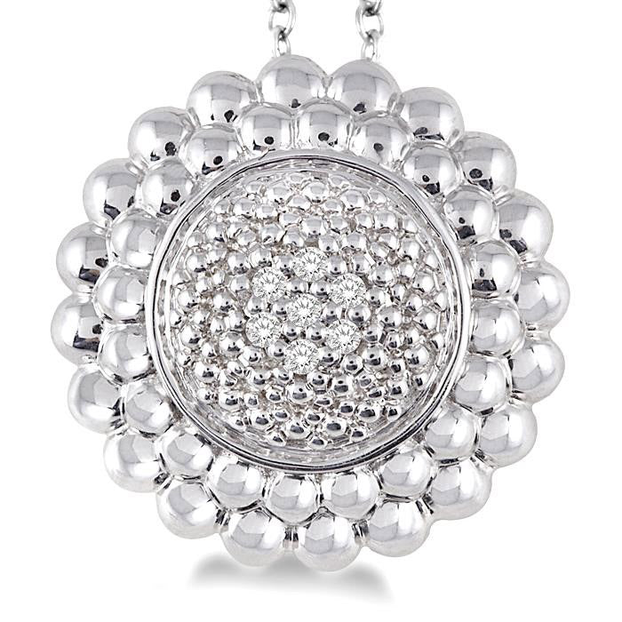 Silver Round Bead Diamond Pendant