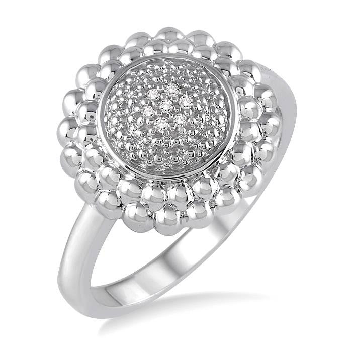 Silver Round Bead Diamond Ring
