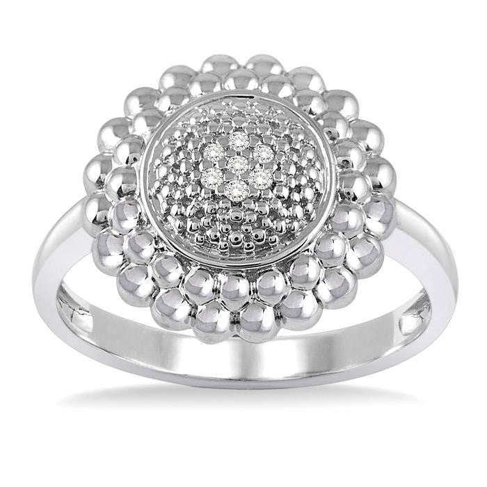 Silver Round Bead Diamond Ring