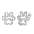 1/20 Ctw Dog Paw Round Cut Diamond Fashion Stud Earrings in Sterling Silver