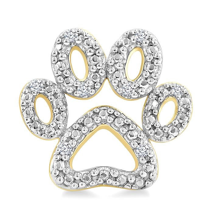 1/20 Ctw Dog Paw Round Cut Diamond Fashion Stud Earrings in Yellow Gold Vermeil