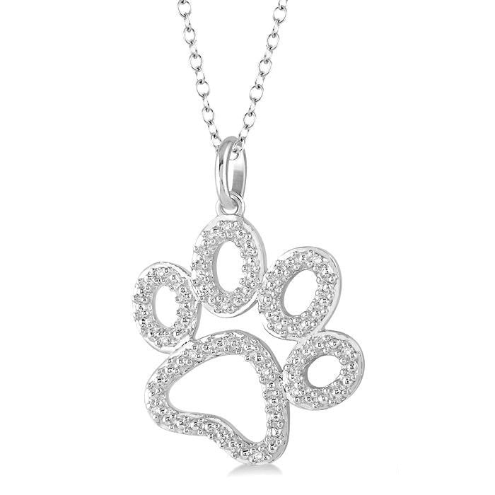 Silver Dog Paw Diamond Fashion Pendant