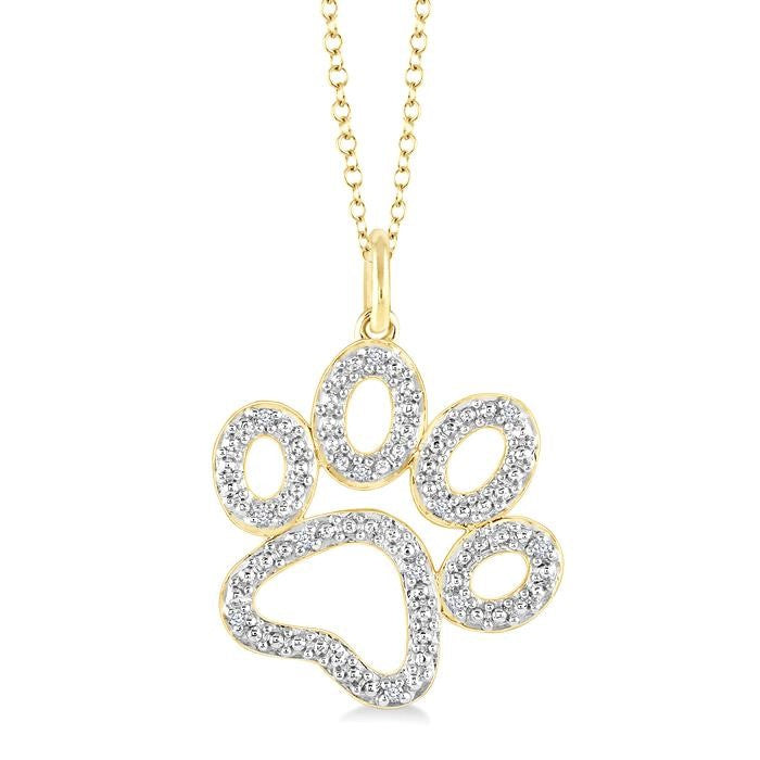 1/20 Ctw Dog Paw Round Cut Diamond Pendant With Chain in Yellow Gold Vermeil