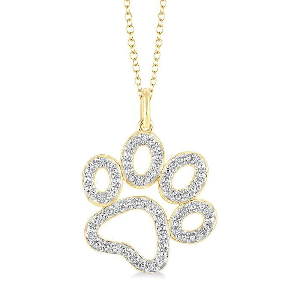 1/20 Ctw Dog Paw Round Cut Diamond Pendant With Chain in Yellow Gold Vermeil