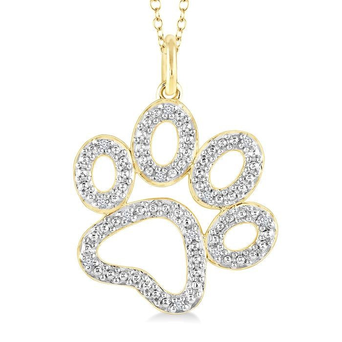 1/20 Ctw Dog Paw Round Cut Diamond Pendant With Chain in Yellow Gold Vermeil