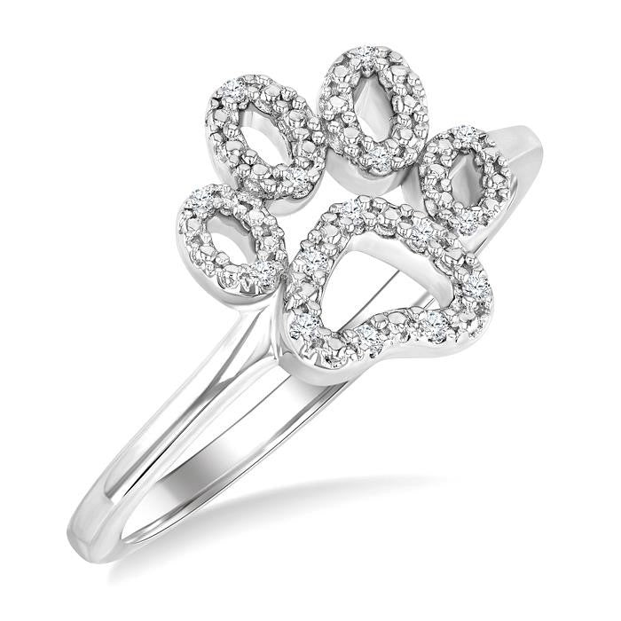 1/20 Ctw Dog Paw Round Cut Diamond Fashion Ring in Sterling Silver
