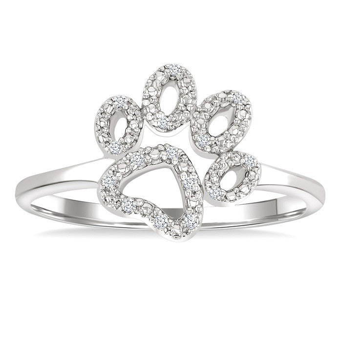1/20 Ctw Dog Paw Round Cut Diamond Fashion Ring in Sterling Silver