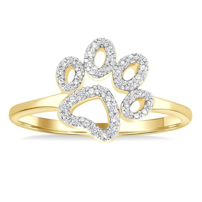 1/20 Ctw Dog Paw Round Cut Diamond Ring in Yellow Gold Vermeil