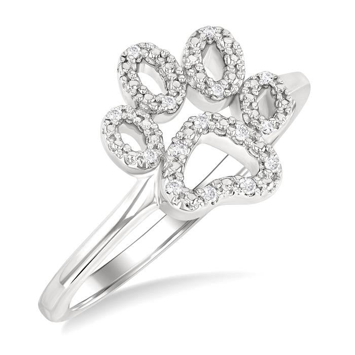 Silver Dog Paw Diamond Fashion Ring