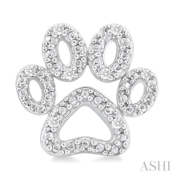 1/20 Ctw Dog Paw Round Cut Diamond Fashion Stud Earrings in Sterling Silver