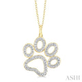 1/20 Ctw Dog Paw Round Cut Diamond Pendant With Chain in Yellow Gold Vermeil