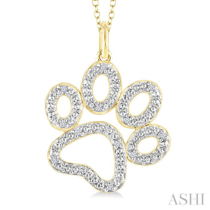 1/20 Ctw Dog Paw Round Cut Diamond Pendant With Chain in Yellow Gold Vermeil