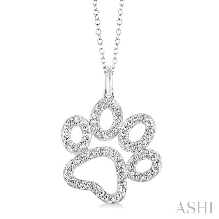 1/20 Ctw Dog Paw Round Cut Diamond Pendant With Chain in Sterling Silver