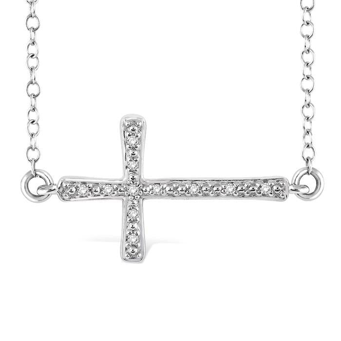 Silver Sideway Cross Diamond Fashion Pendant