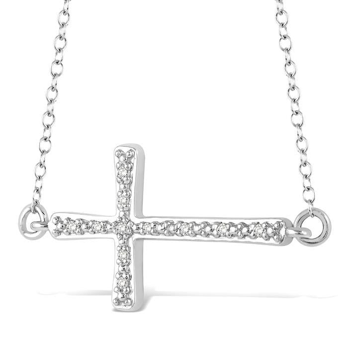 Silver Sideway Cross Diamond Fashion Pendant