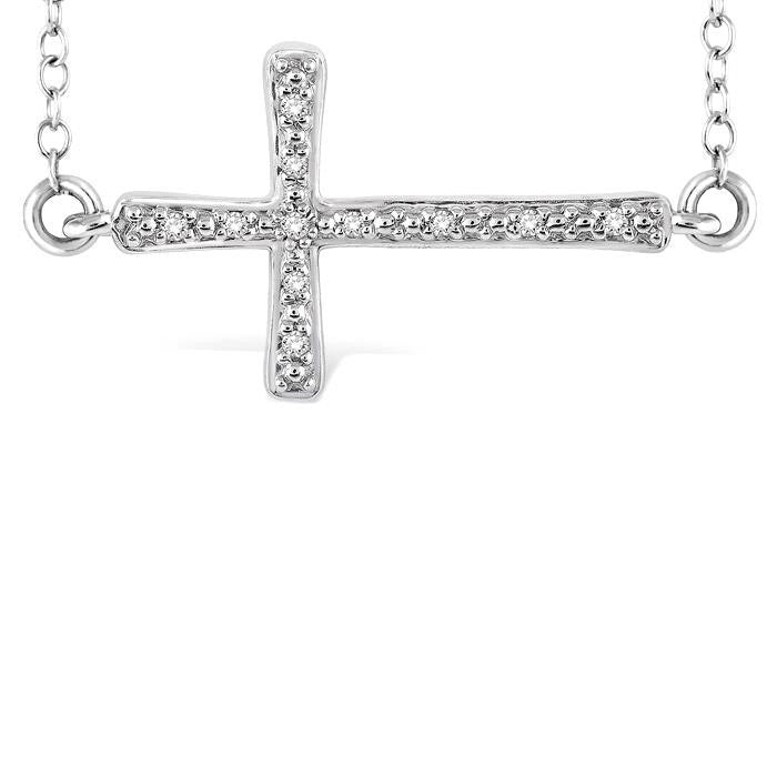 Silver Sideway Cross Diamond Fashion Pendant