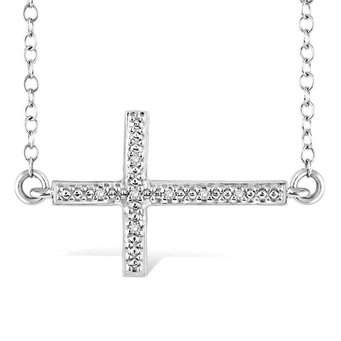 Iolanthe River Silver Sideway Cross Diamond Fashion Pendant