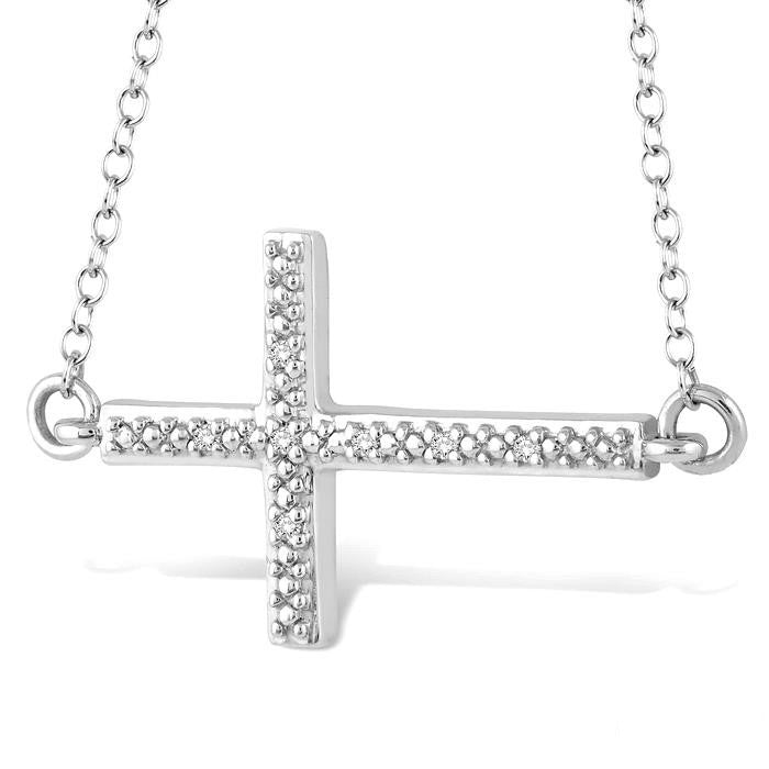 Iolanthe River Silver Sideway Cross Diamond Fashion Pendant