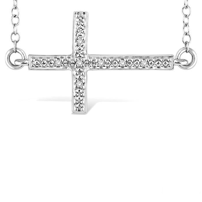 Iolanthe River Silver Sideway Cross Diamond Fashion Pendant