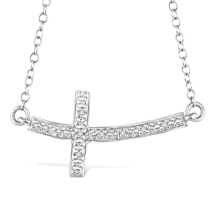 Élan Frost Silver Sideway Cross Diamond Fashion Pendant