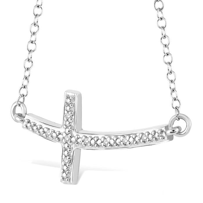 Élan Frost Silver Sideway Cross Diamond Fashion Pendant