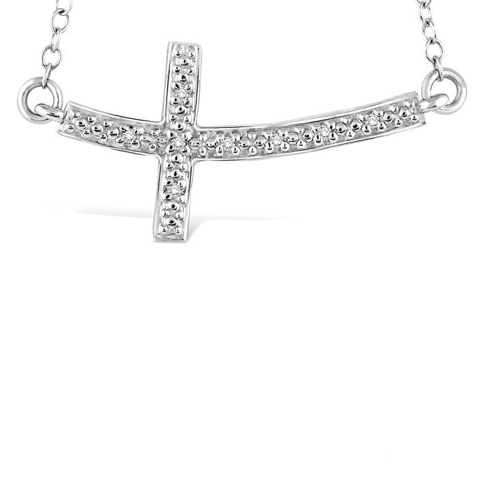 Élan Frost Silver Sideway Cross Diamond Fashion Pendant