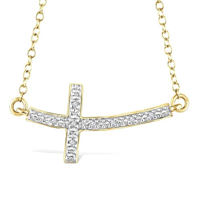 1/50 Ctw Reclined Cross Round Cut Diamond Fashion Pendant With Chain in Yellow Gold Vermeil