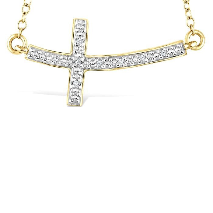 1/50 Ctw Reclined Cross Round Cut Diamond Fashion Pendant With Chain in Yellow Gold Vermeil