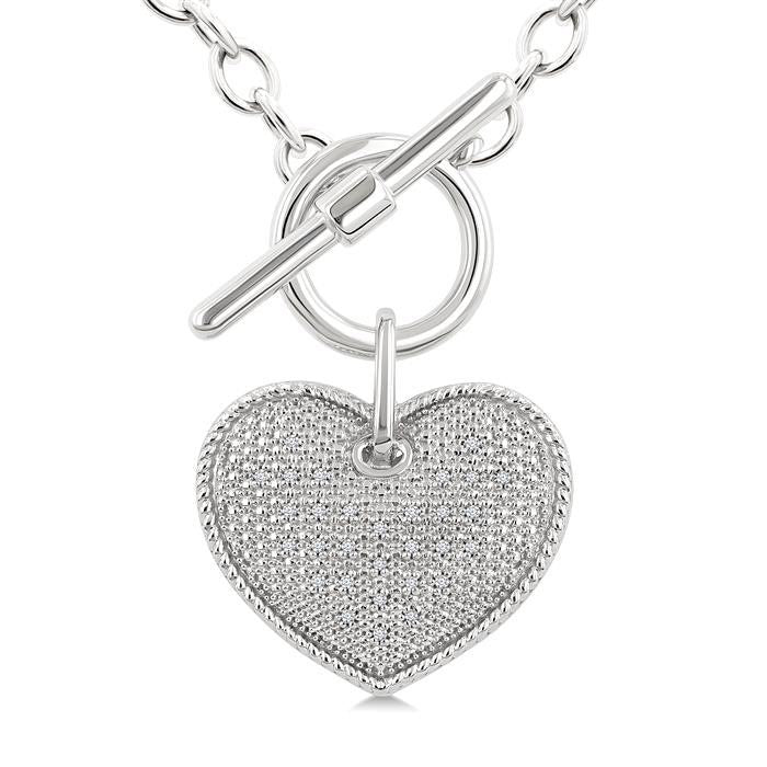 Silver Heart Toggle Diamond Fashion Necklace