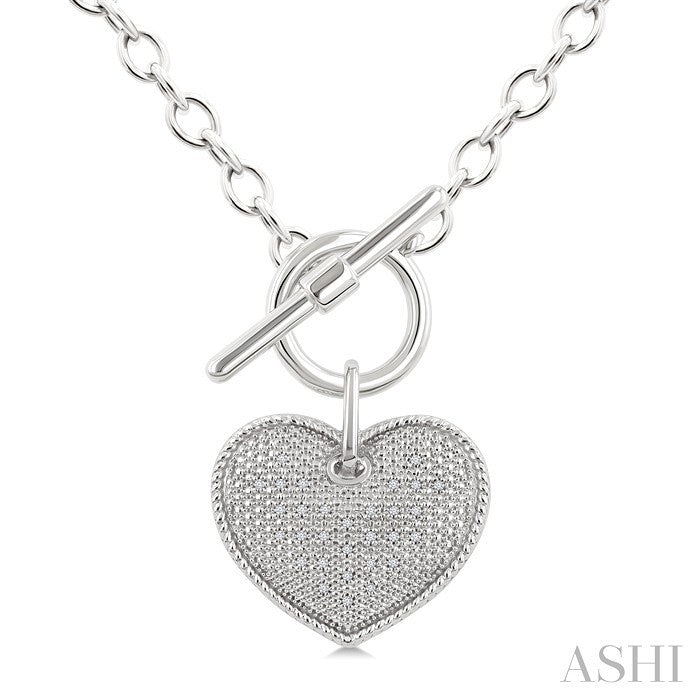 1/10 Ctw Heart Toggle Round Cut Diamond Fashion Necklace in Sterling Silver