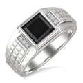8x8 MM Princess Shape Onyx and 1/20 Ctw Round Cut Diamond Semi-precious Men's Ring in Sterling Silver