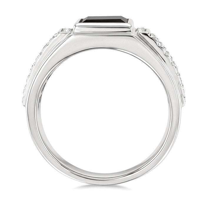 8x8 MM Princess Shape Onyx and 1/20 Ctw Round Cut Diamond Semi-precious Men's Ring in Sterling Silver
