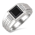 Silver Princess Shape Men's Onyx Diamond Ring