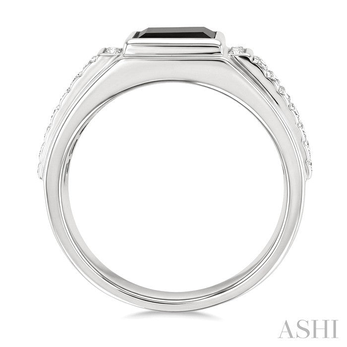 8x8 MM Princess Shape Onyx and 1/20 Ctw Round Cut Diamond Semi-precious Men's Ring in Sterling Silver