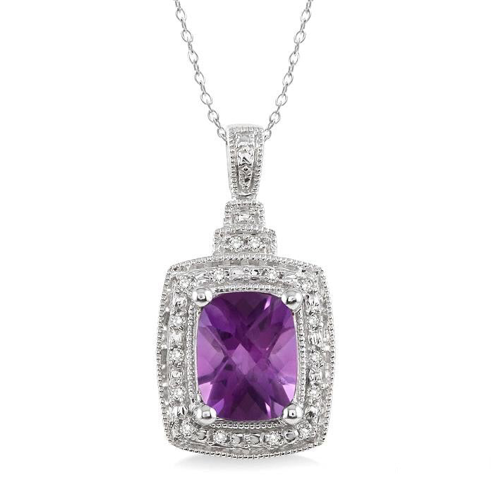 Sonata Silver Cushion Shape Gemstone & Diamond Pendant