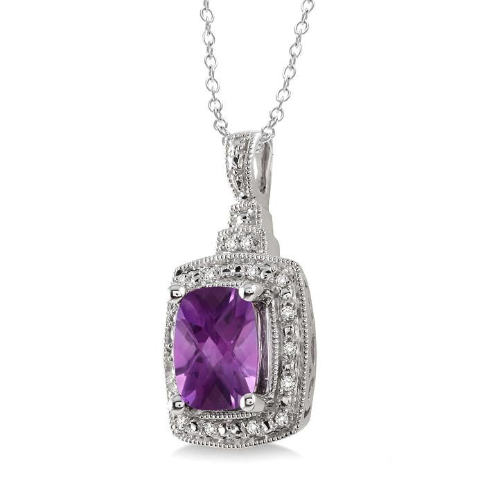 Sonata Silver Cushion Shape Gemstone & Diamond Pendant