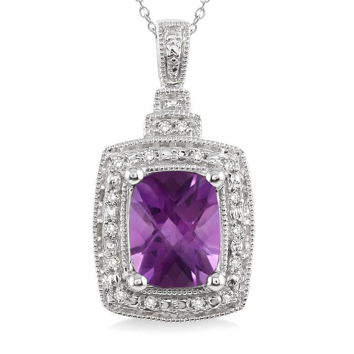 Sonata Silver Cushion Shape Gemstone & Diamond Pendant