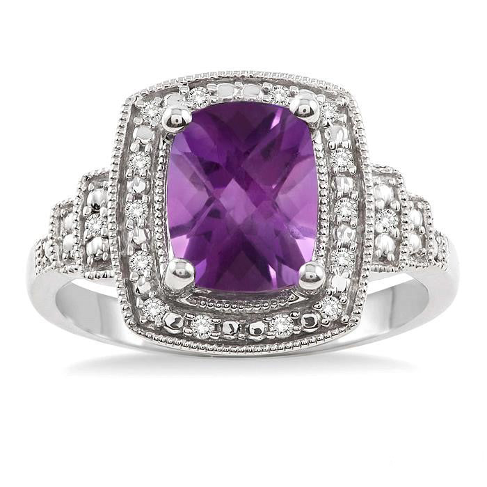 Silver Gemstone & Diamond Ring