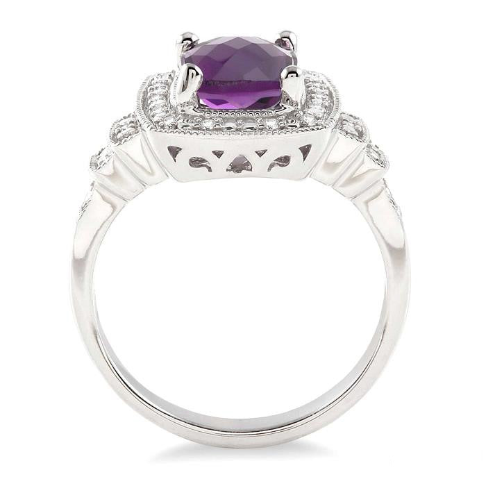 Silver Gemstone & Diamond Ring