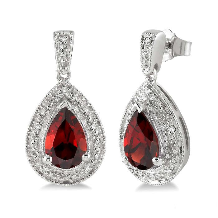 Pear Shape Silver Gemstone & Diamond Earrings