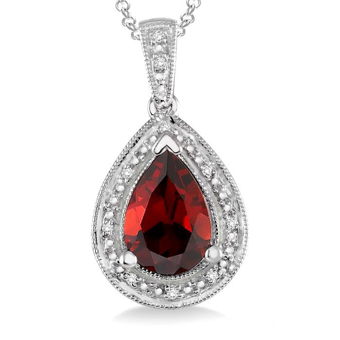 Majesty Silver Pear Shape Gemstone & Diamond Pendant