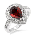 10x7 MM Pear Shape Garnet and 1/20 Ctw Round Cut Diamond Ring in Sterling Silver