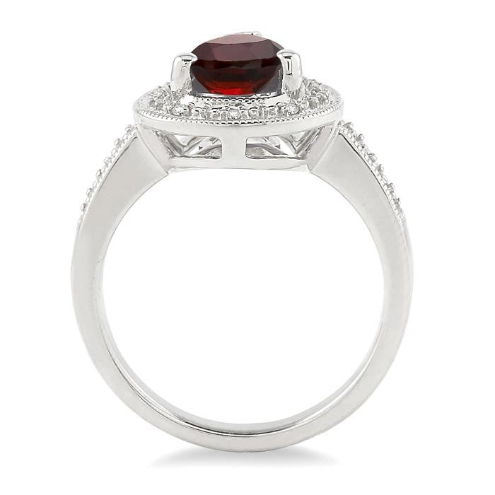 10x7 MM Pear Shape Garnet and 1/20 Ctw Round Cut Diamond Ring in Sterling Silver