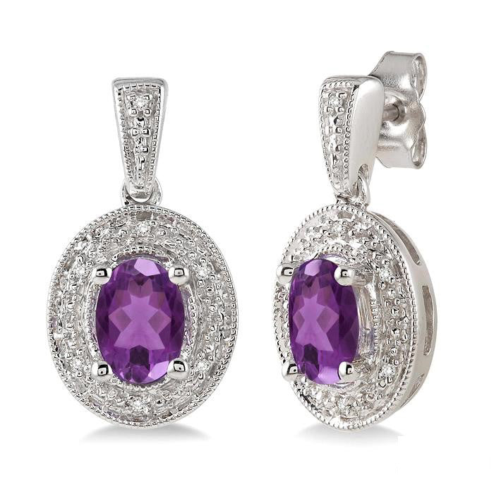 Oval Shape Silver Gemstone & Diamond Earrings