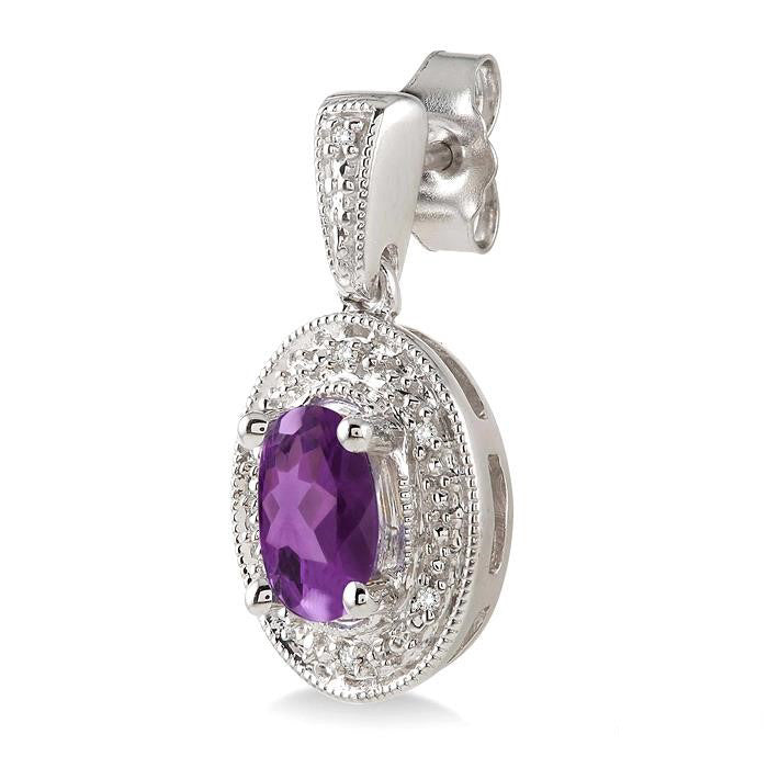Oval Shape Silver Gemstone & Diamond Earrings