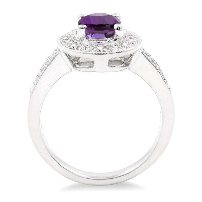 8x6 MM Oval Cut Amethyst and 1/20 Ctw Round Cut Diamond Ring in Sterling Silver
