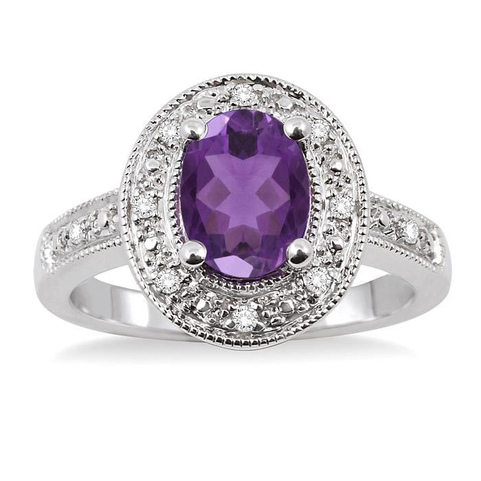 Oval Shape Silver Gemstone & Diamond Ring