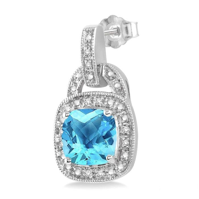 Silver Gemstone & Diamond Earrings