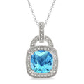Silver Cushion Shape Gemstone & Diamond Pendant